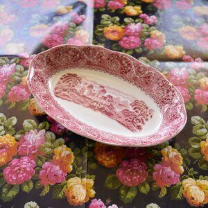 River Scene Red Side Dish Bowl